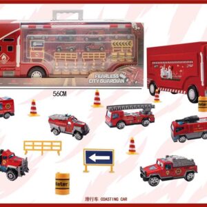 ტრაილერი სახანძრო მანქანებით (წითელი)