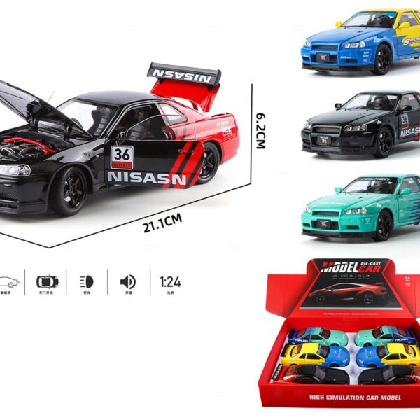 ავტომოდელი(რეპლიკა )NISSAN SKYLINE GTR R34 ხმოვანი და განათებით 1:24