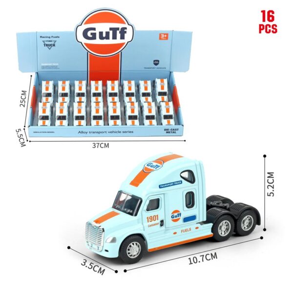 ავტომოდელი(რეპლიკა )GULF SMALL TRAILER CONTAINER TRUCK ხმოვანი და განათებით