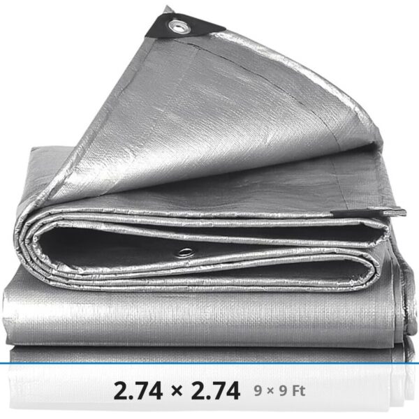 ტენტი ვერცხლისფერი 2.74 × 2.74 მ — სინთეზური წყალგამძლე