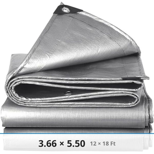 ტენტი ვერცხლისფერი 3.66 × 5.50 მ — სინთეზური წყალგამძლე